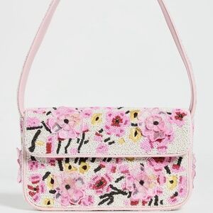STAUD Pink Floral Beaded Shoulder Bag